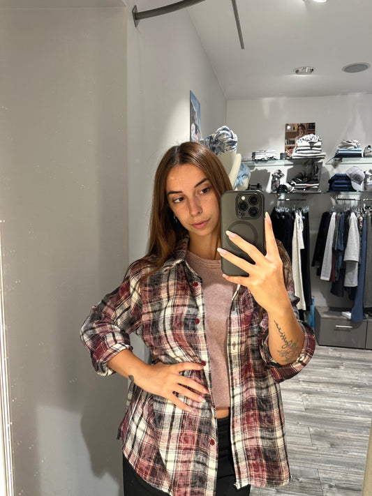 CAMICIA IN FLANELLA FANTASIA CHECK BORDEAUX