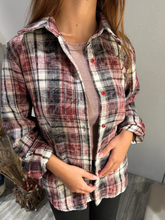 CAMICIA IN FLANELLA FANTASIA CHECK BORDEAUX