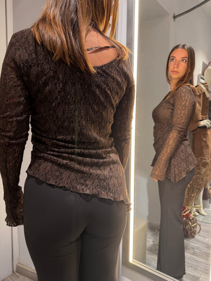 TOP IN PIZZO  IMPERIAL MANICHE LUNGHE ASIMMETRICO MORO
