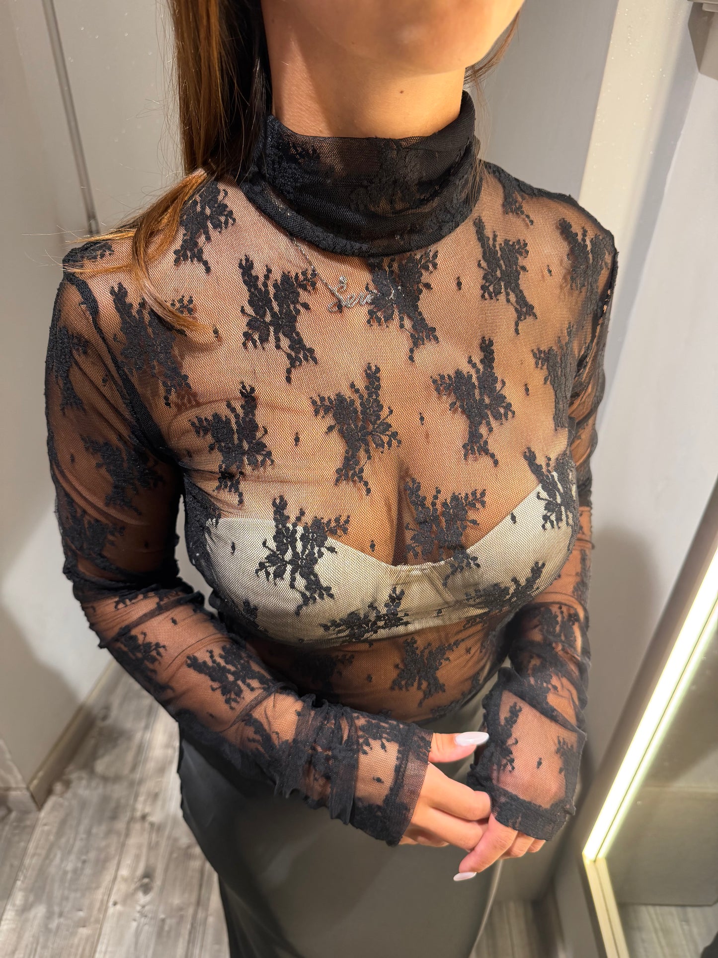 TOP IMPERIAL DOLCEVITA TRASPARENTE A MANICHE LUNGHE NERO