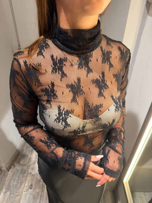 TOP IMPERIAL DOLCEVITA TRASPARENTE A MANICHE LUNGHE NERO