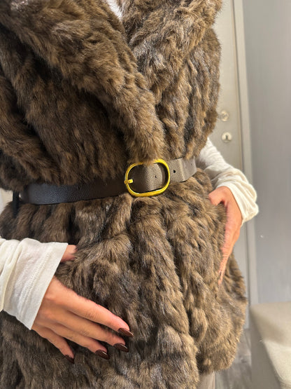 ECOPELLICCIA SMANICATA CON CINTURA MORO