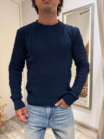 MAGLIA GIANNI LUPO CINIGLIA GIROCOLLO FANTASIA TRECCIA BLU 522S