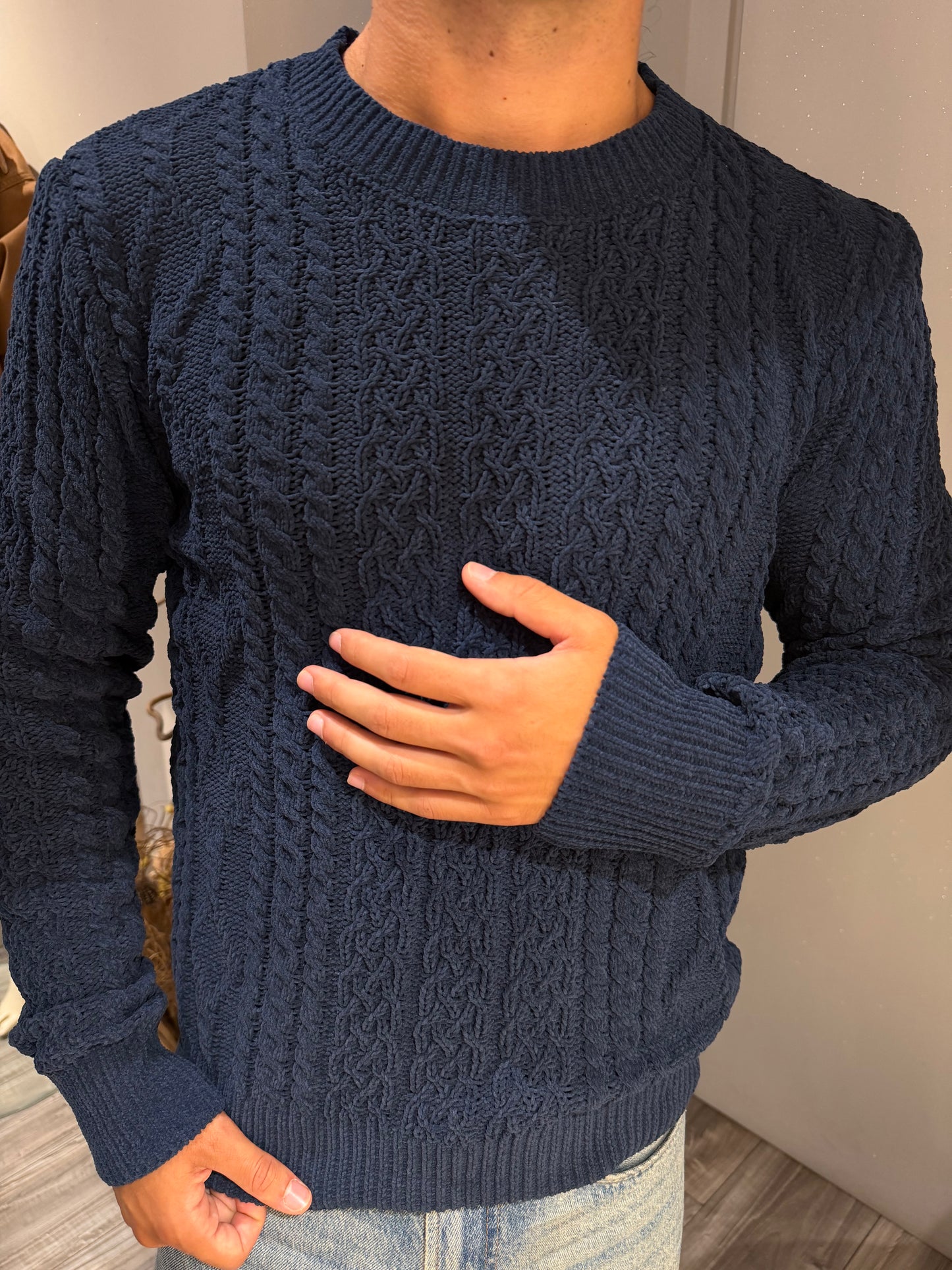 MAGLIA GIANNI LUPO CINIGLIA GIROCOLLO FANTASIA TRECCIA BLU 522S