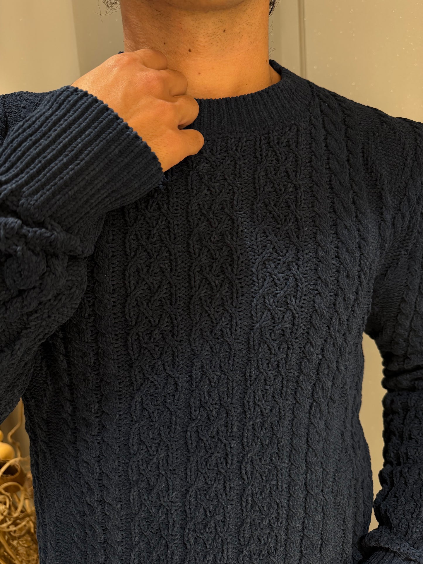MAGLIA GIANNI LUPO CINIGLIA GIROCOLLO FANTASIA TRECCIA BLU 522S
