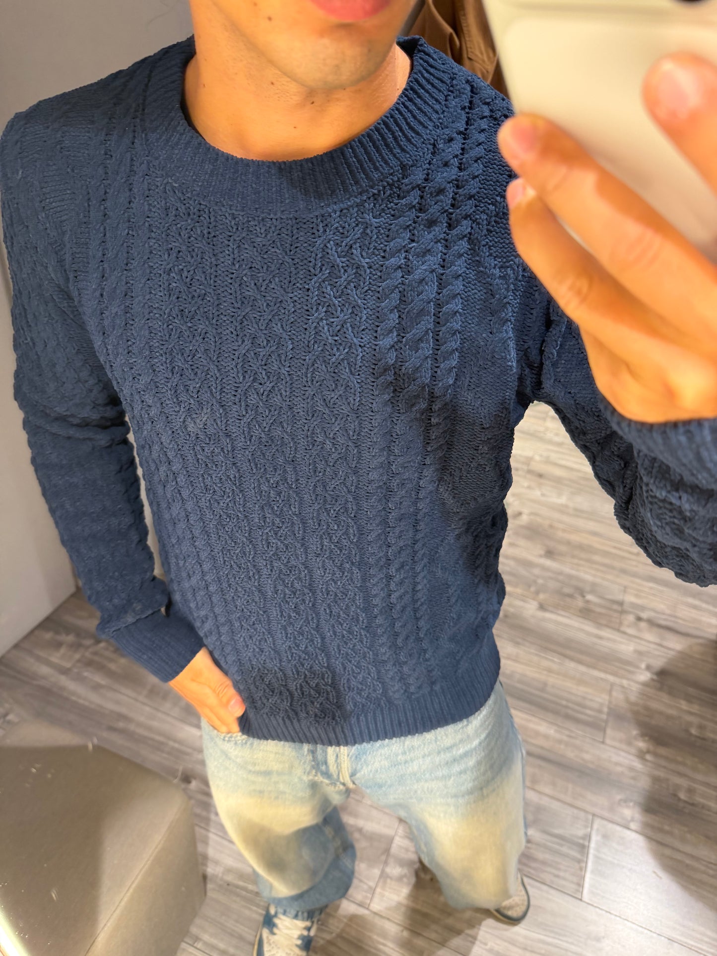 MAGLIA GIANNI LUPO CINIGLIA GIROCOLLO FANTASIA TRECCIA BLU 522S
