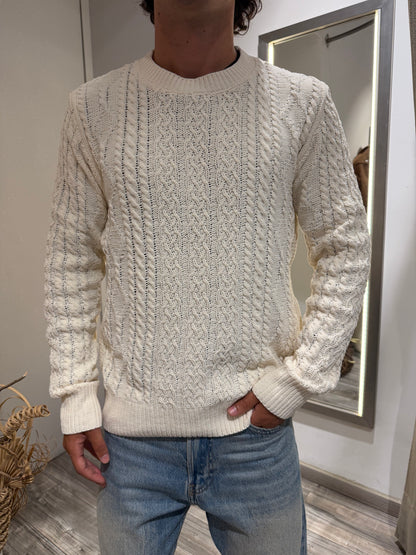 MAGLIA GIANNI LUPO CINIGLIA GIROCOLLO FANTASIA TRECCIA BIANCO 522S