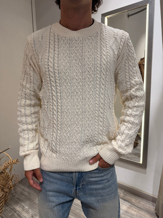 MAGLIA GIANNI LUPO CINIGLIA GIROCOLLO FANTASIA TRECCIA BIANCO 522S