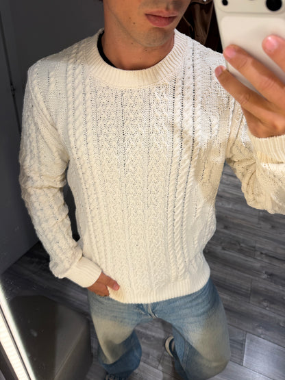 MAGLIA GIANNI LUPO CINIGLIA GIROCOLLO FANTASIA TRECCIA BIANCO 522S