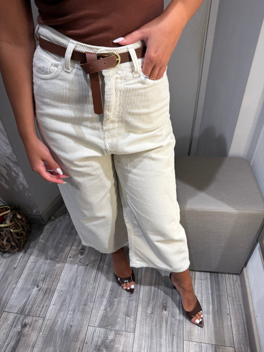 PANTA CROPPED IN VELLUTO BURRO