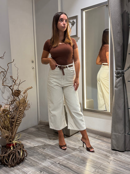 PANTA CROPPED IN VELLUTO BURRO