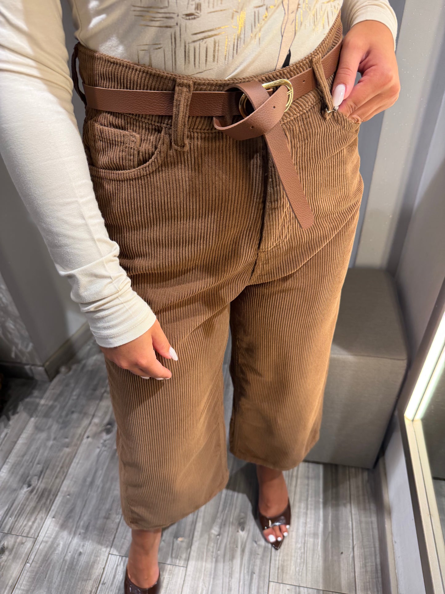PANTA CROPPED IN VELLUTO TABACCO