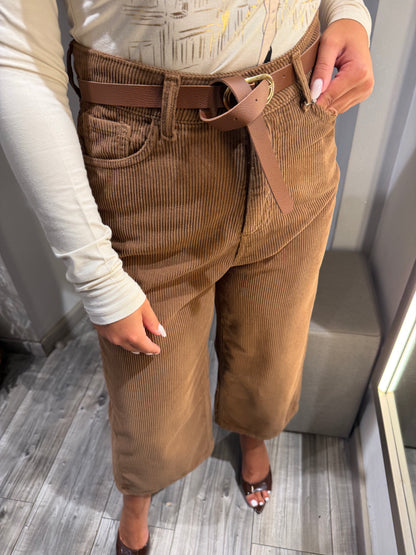 PANTA CROPPED IN VELLUTO TABACCO