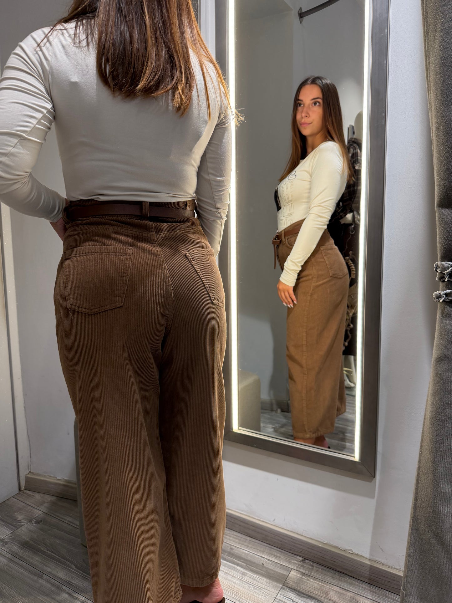 PANTA CROPPED IN VELLUTO TABACCO