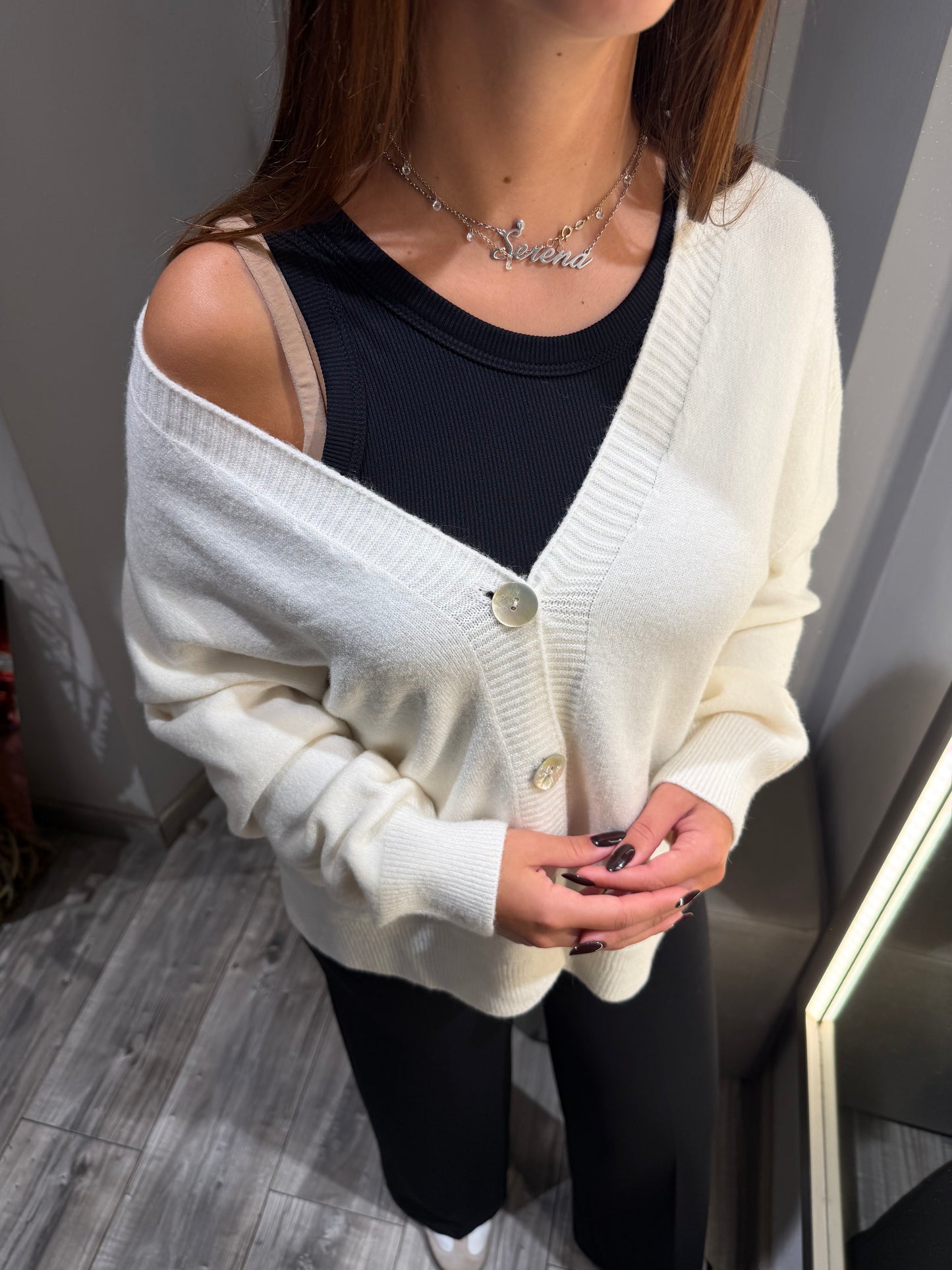 CARDIGAN IMPERIAL OVERSIZE SCOLLO V MARMO
