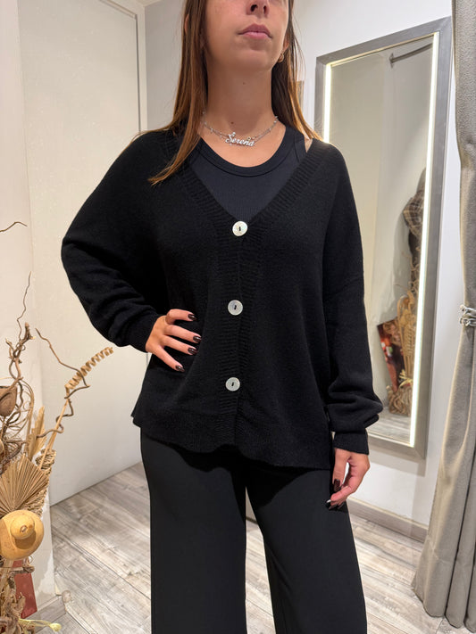 CARDIGAN IMPERIAL OVERSIZE SCOLLO V NERO