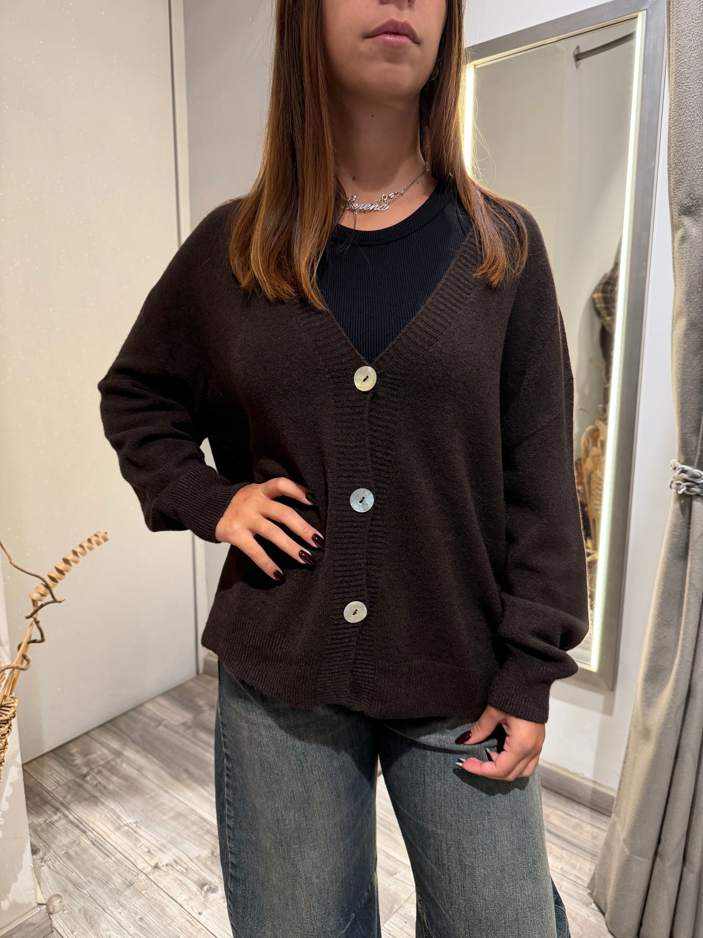 CARDIGAN IMPERIAL OVERSIZE SCOLLO V DARK COFFEE