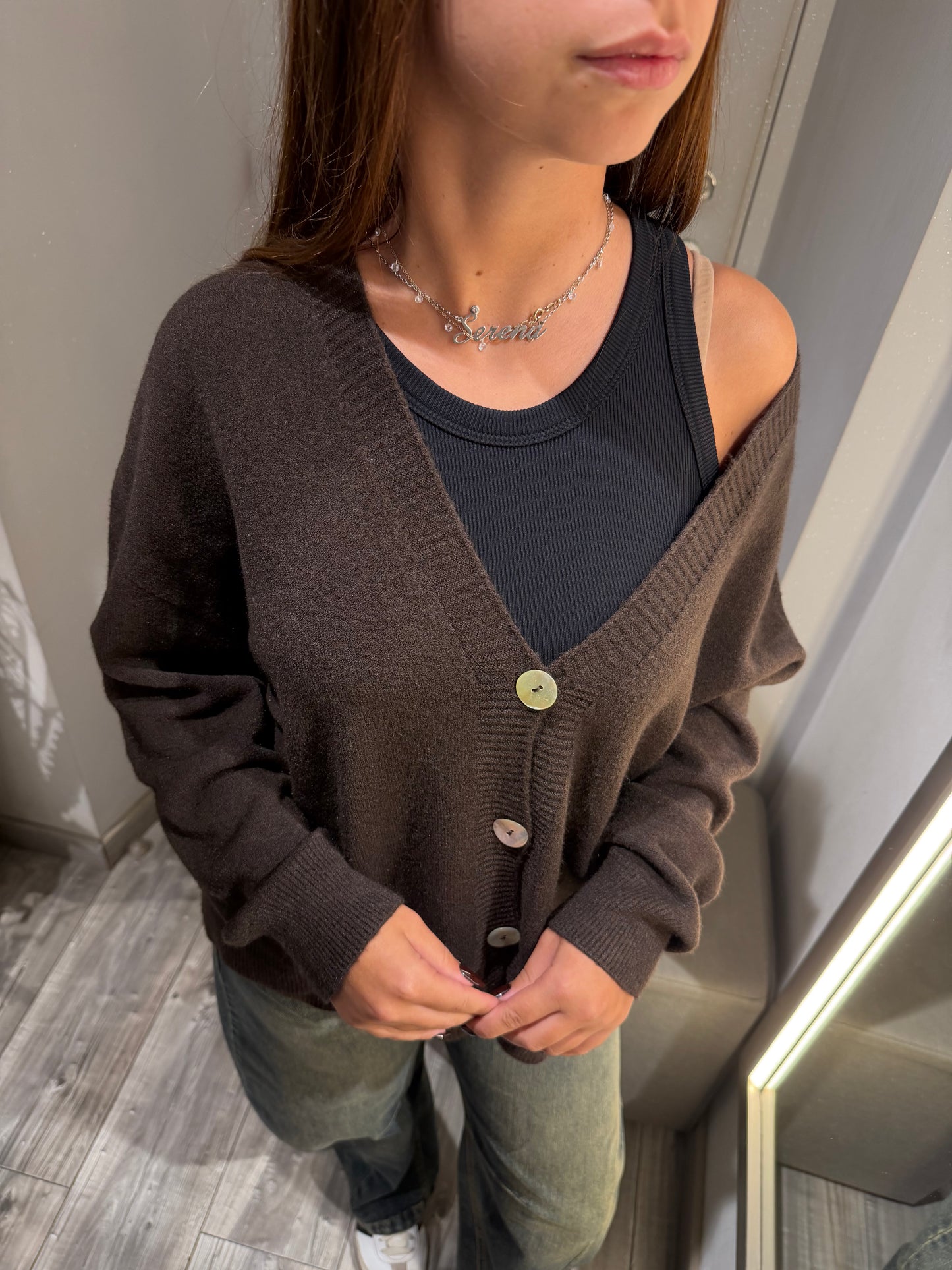 CARDIGAN IMPERIAL OVERSIZE SCOLLO V DARK COFFEE