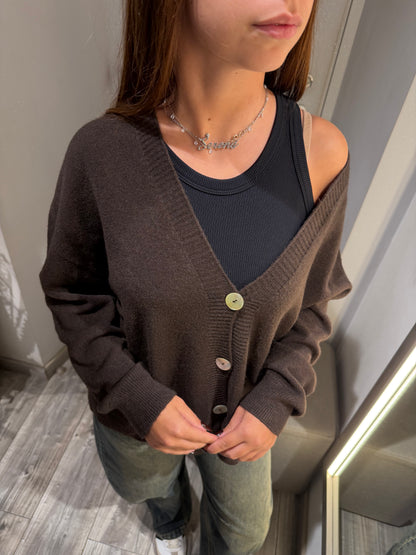 CARDIGAN IMPERIAL OVERSIZE SCOLLO V DARK COFFEE