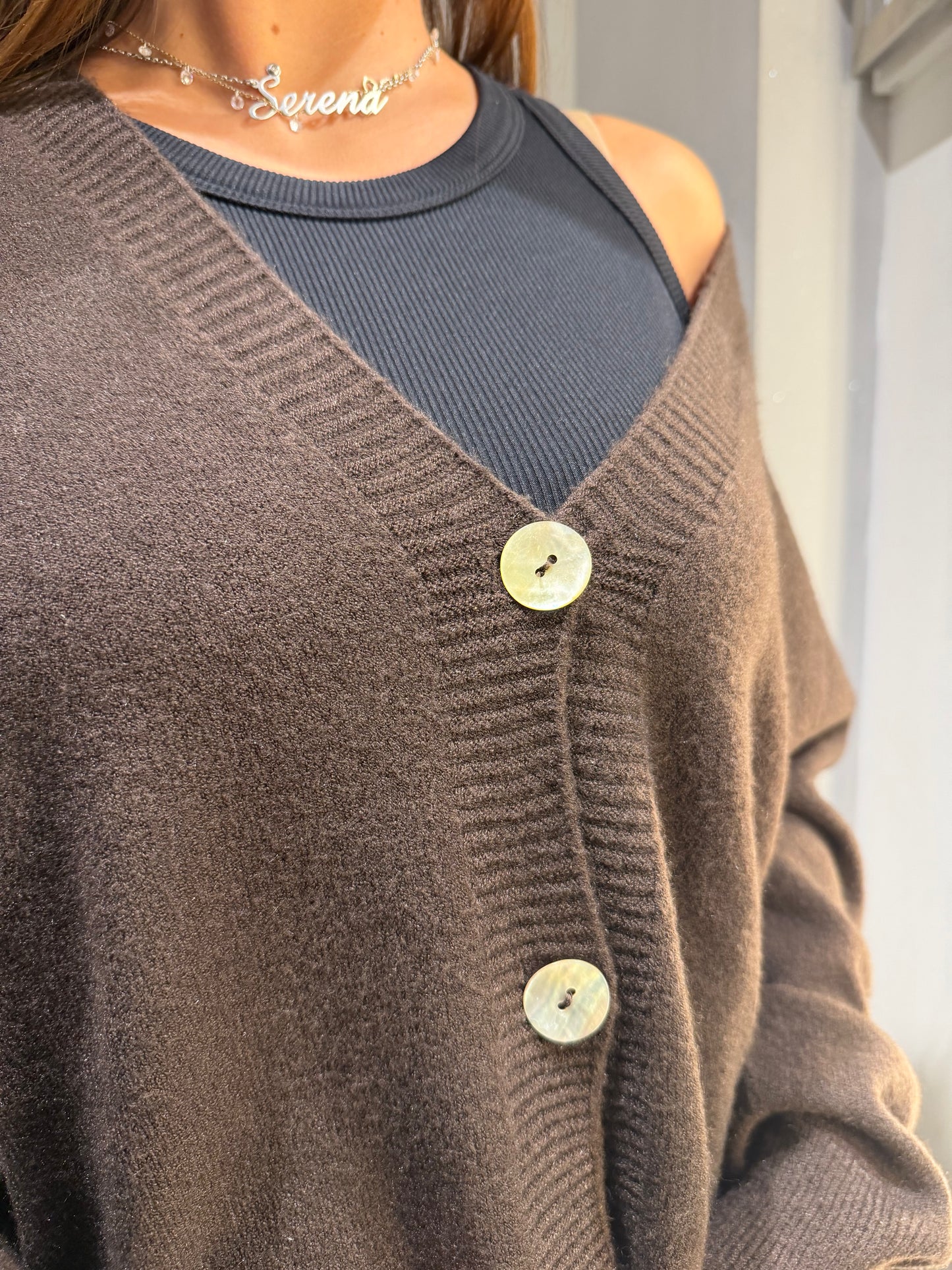 CARDIGAN IMPERIAL OVERSIZE SCOLLO V DARK COFFEE