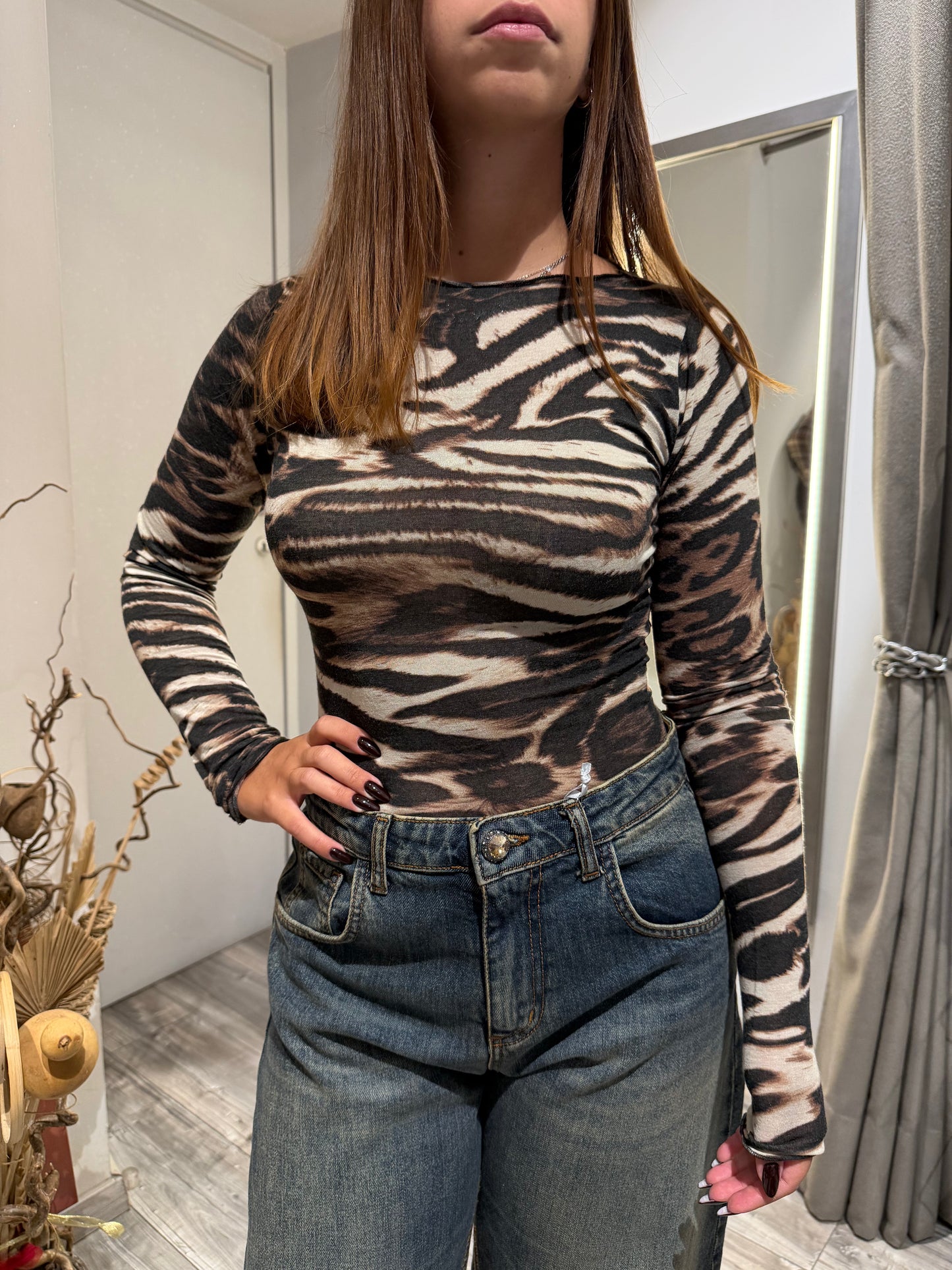 MAGLIA GIROCOLLO MISTO CASHMERE ANIMALIER 401sm