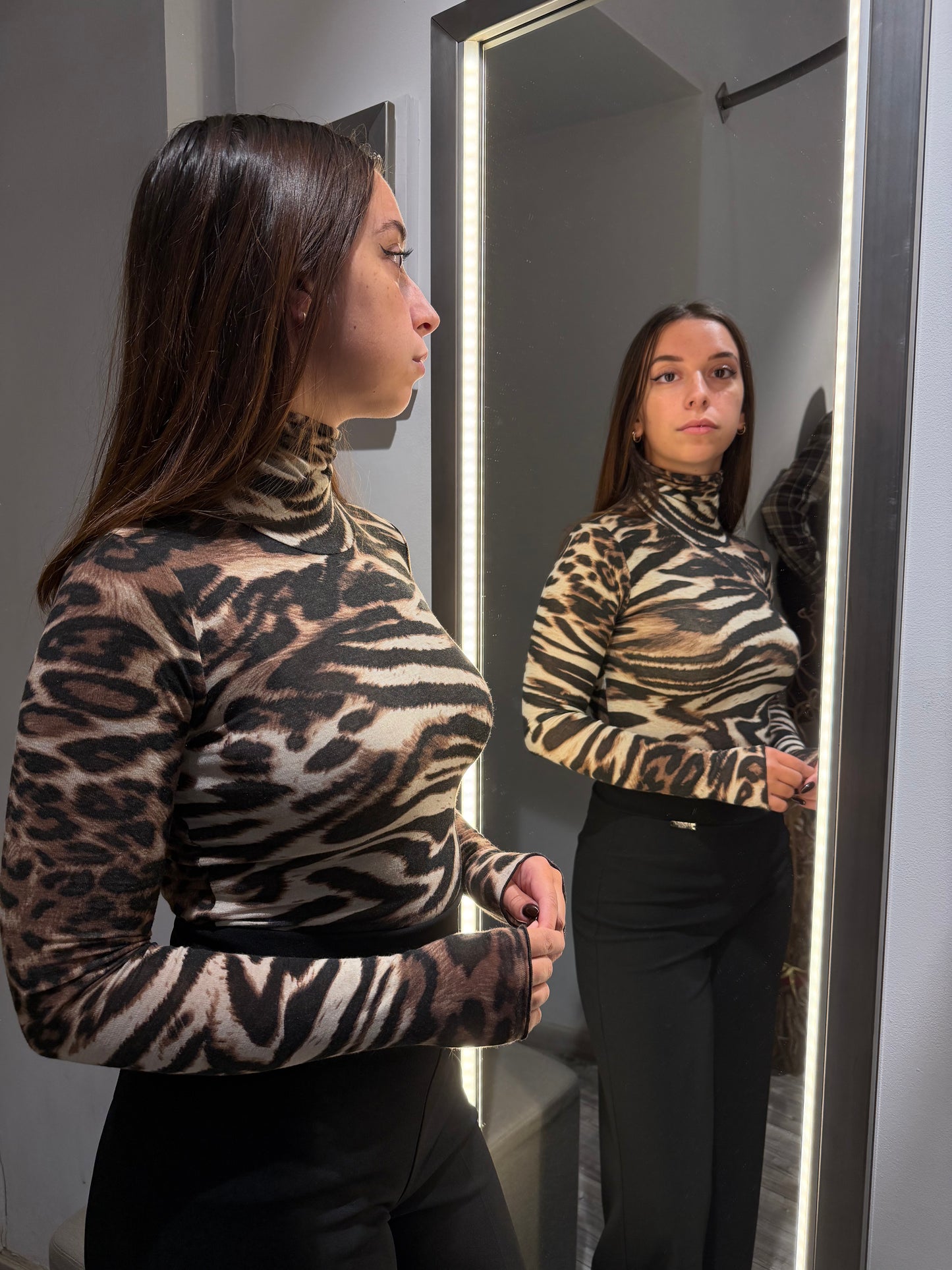 MAGLIA DOLCEVITA MISTO CASHMERE ANIMALIER 403sm