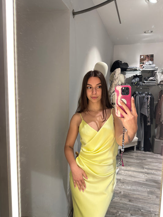 ABITO MIDI DRAPPEGGIATO EFFETTO SATIN GIALLO