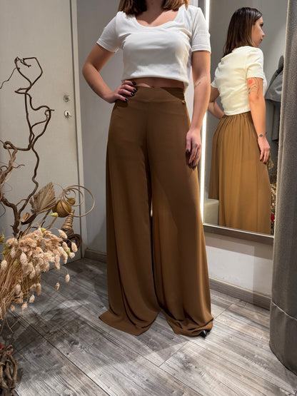 PANTA PALAZZO TRASPARENTE MARRONE