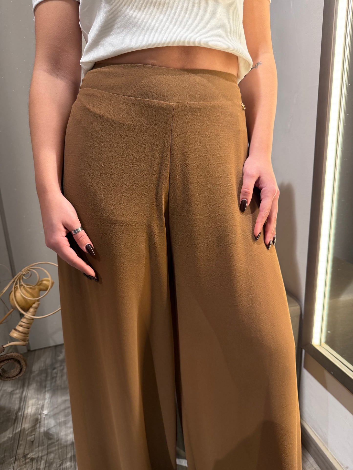 PANTA PALAZZO TRASPARENTE MARRONE