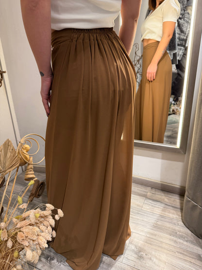 PANTA PALAZZO TRASPARENTE MARRONE