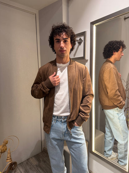 GIUBBOTTO BOMBER EFFETTO CAMOSCIO MORO