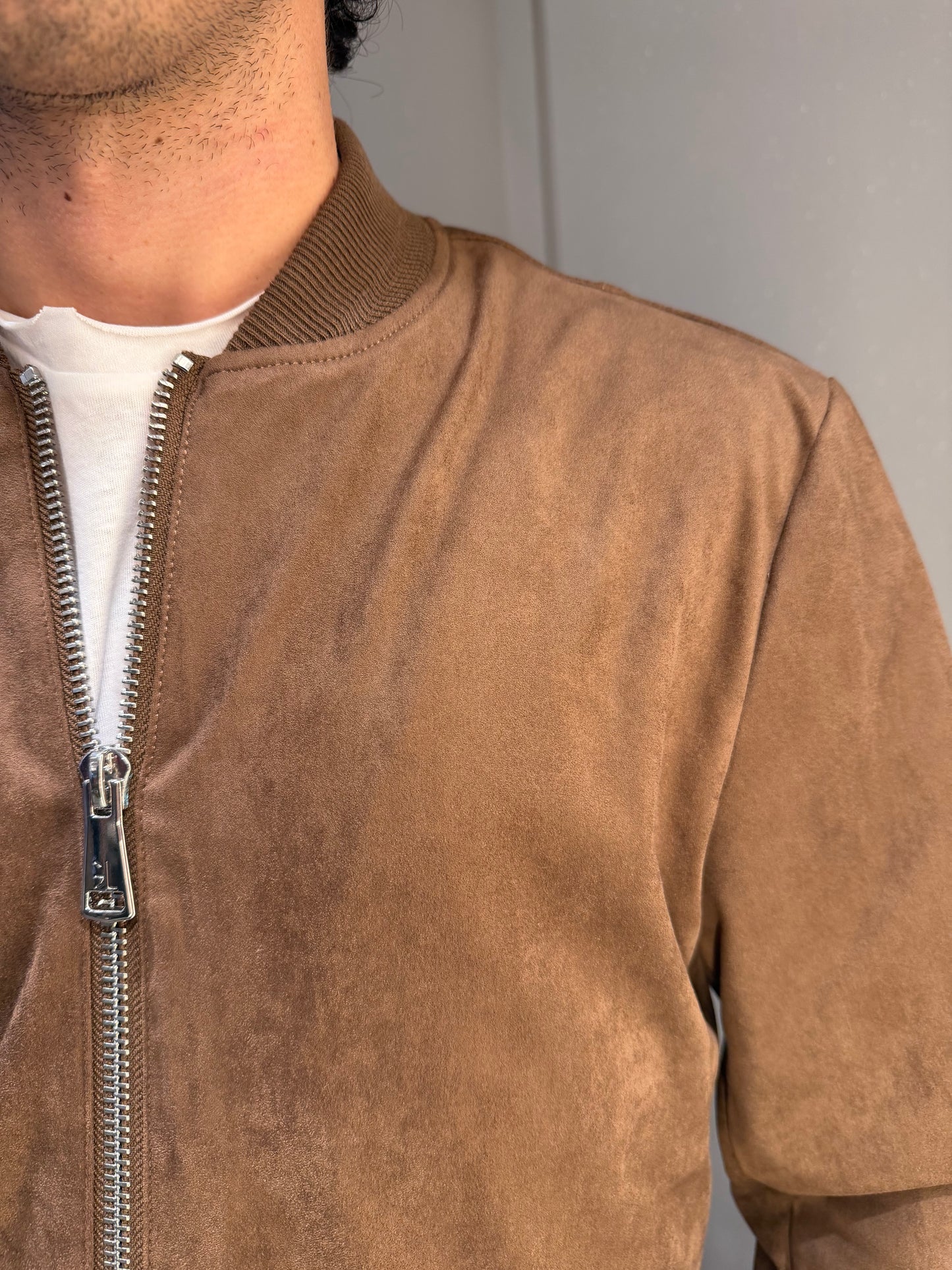 GIUBBOTTO BOMBER EFFETTO CAMOSCIO MORO