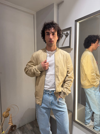 GIUBBOTTO BOMBER EFFETTO CAMOSCIO BEIGE