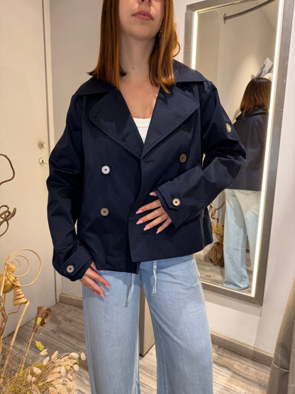 TRENCH CORTO IN COTONE DOPPIOPETTO BLU