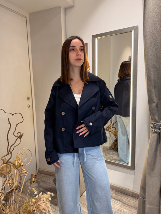 TRENCH CORTO IN COTONE DOPPIOPETTO BLU
