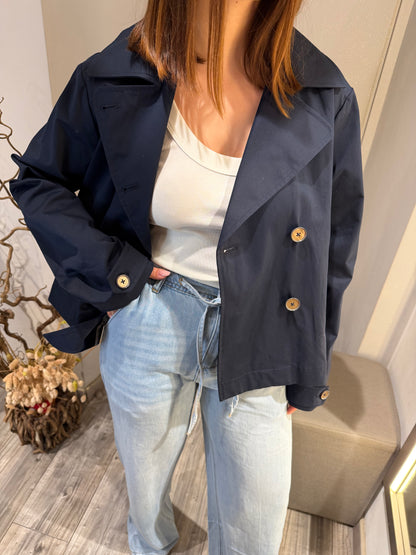 TRENCH CORTO IN COTONE DOPPIOPETTO BLU