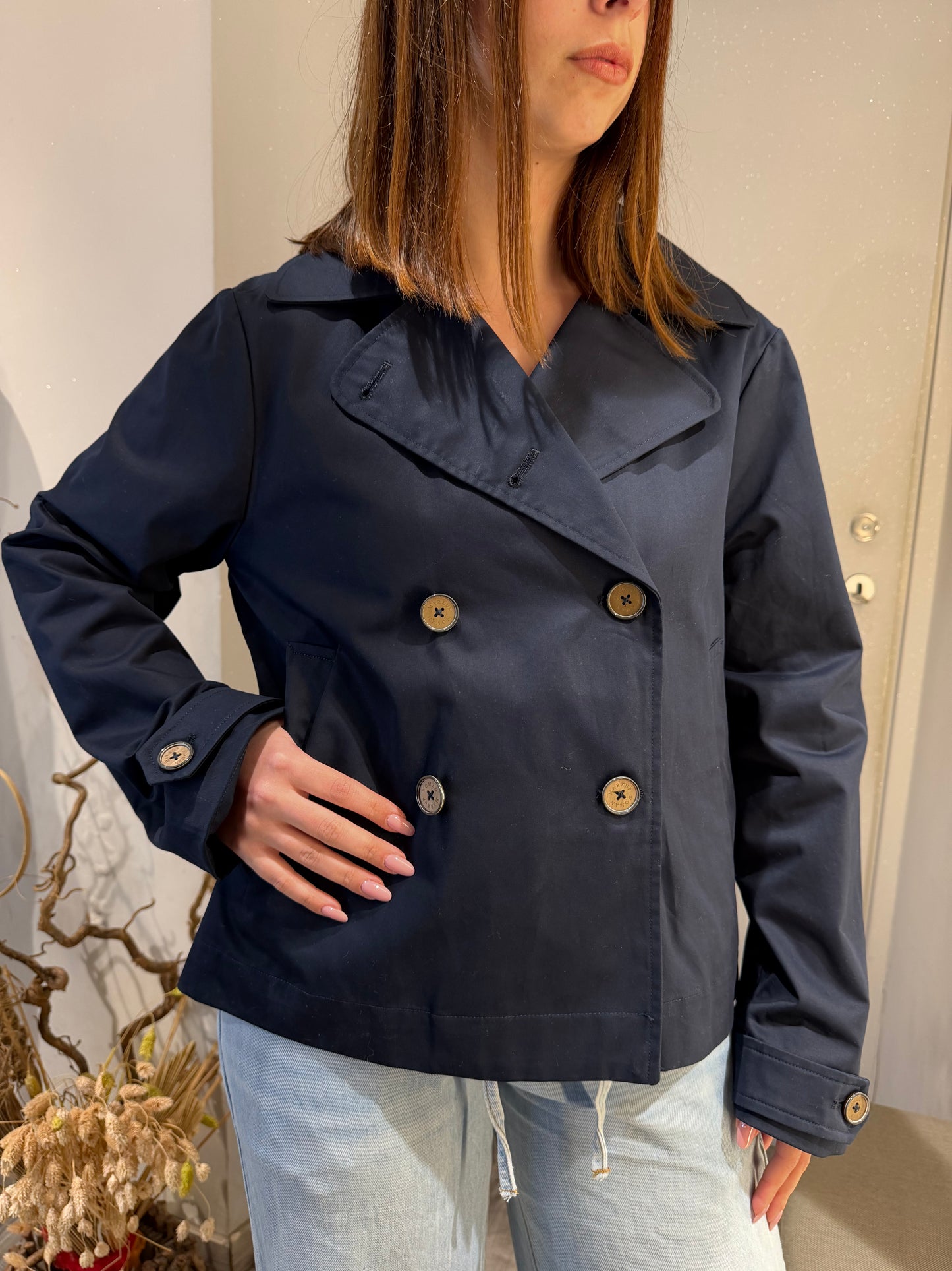 TRENCH CORTO IN COTONE DOPPIOPETTO BLU