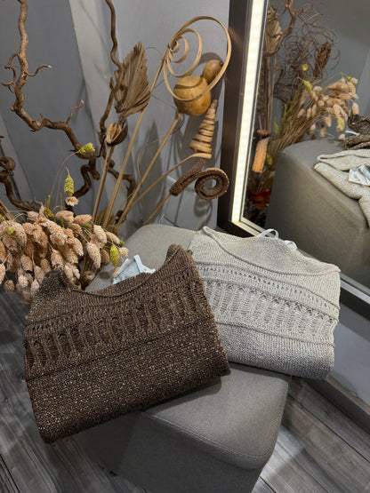 KIMONO TRAFORATO IN LUREX ARGENTO