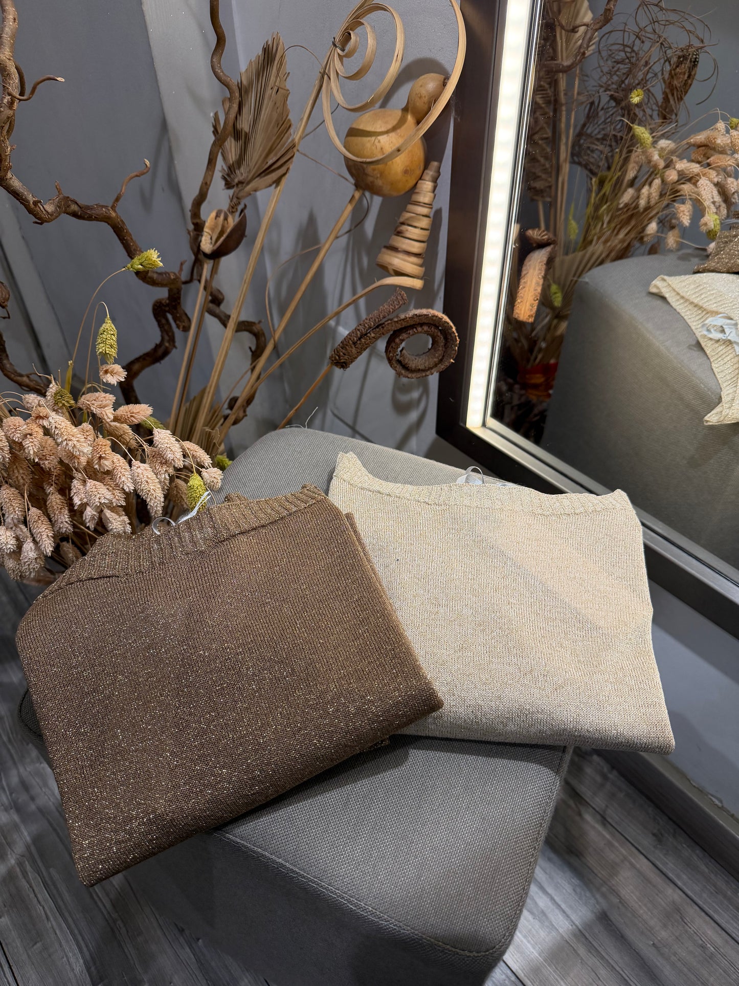 MAGLIA LUREX SCOLLO BARCHETTA BURRO