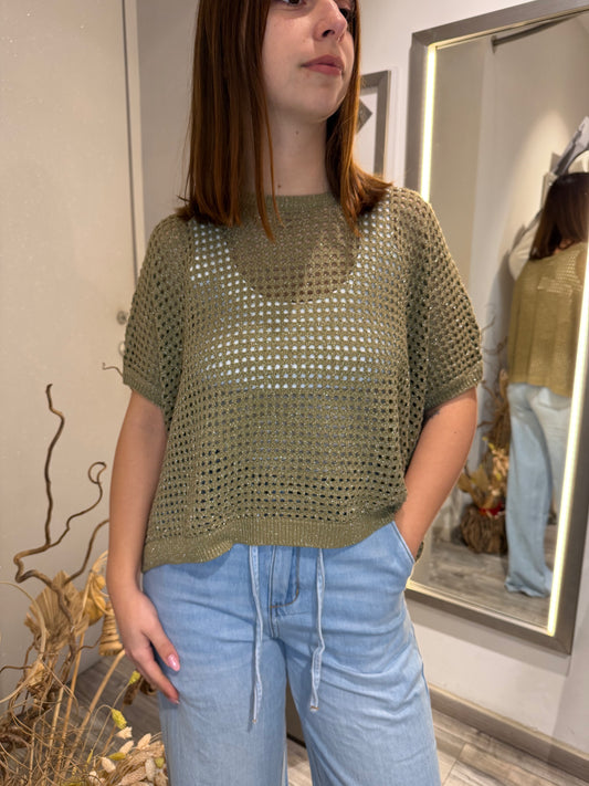 GILET TRAFORATO LUREX SALVIA