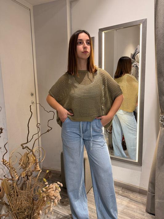 GILET TRAFORATO LUREX SALVIA