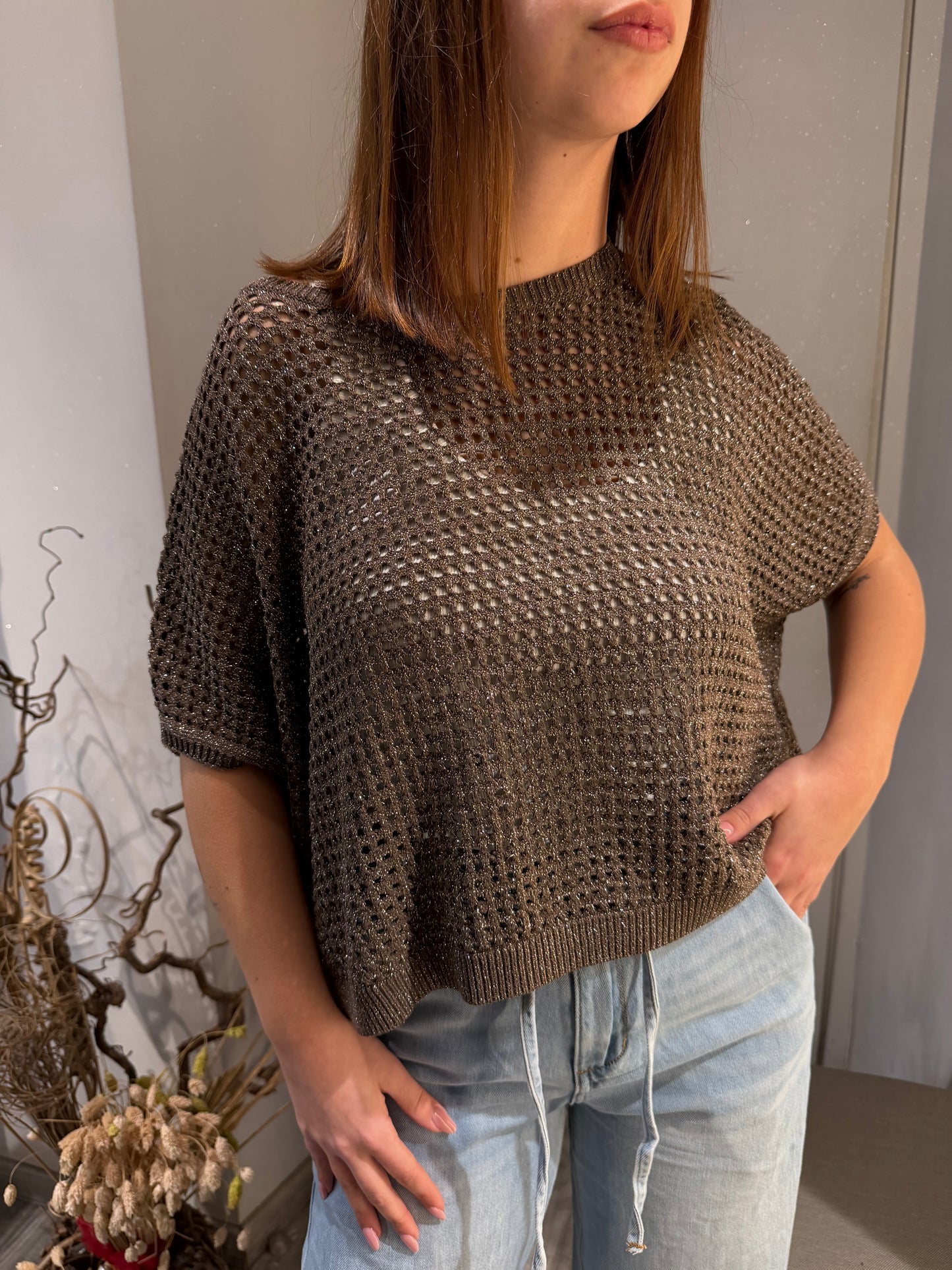 GILET TRAFORATO LUREX MORO