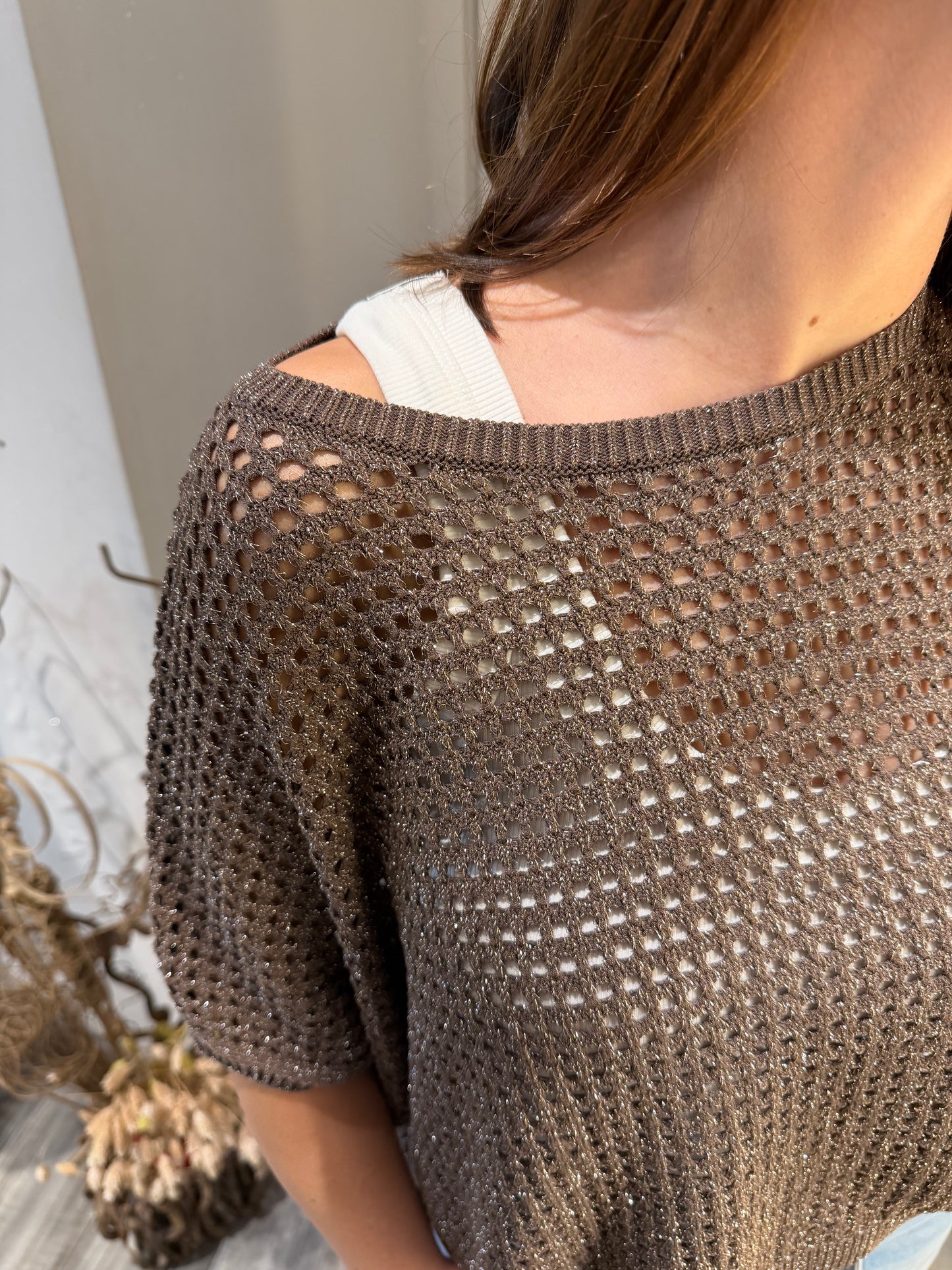 GILET TRAFORATO LUREX MORO