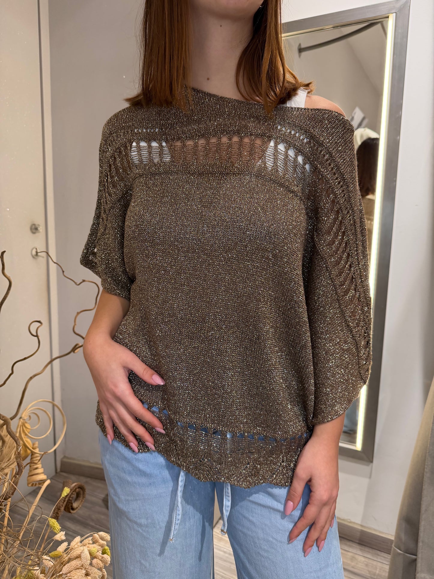 KIMONO TRAFORATO IN LUREX MORO