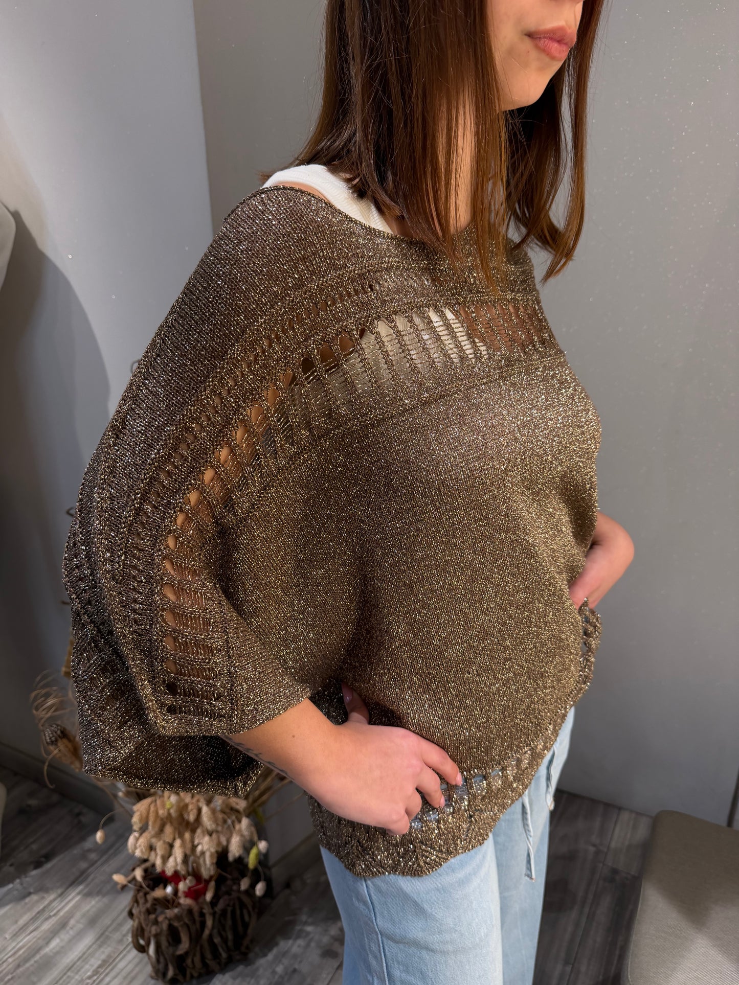 KIMONO TRAFORATO IN LUREX MORO