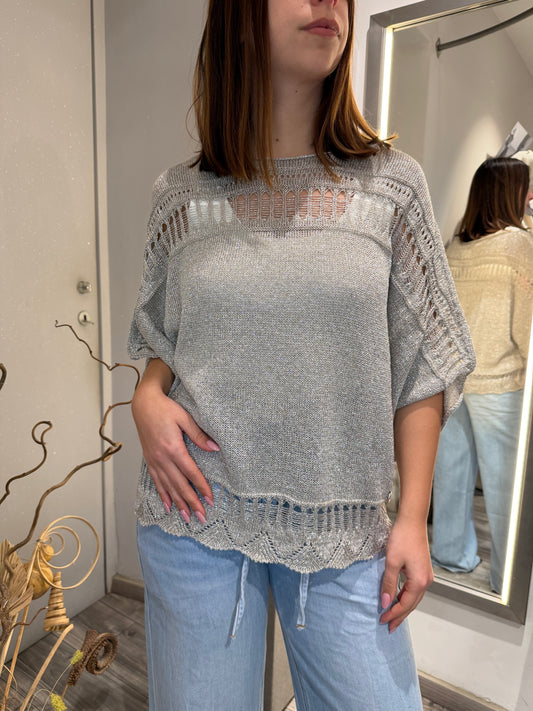 KIMONO TRAFORATO IN LUREX ARGENTO