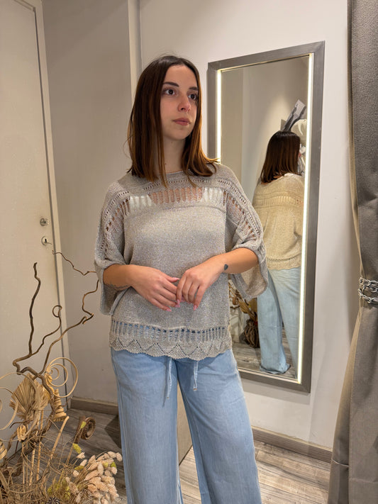 KIMONO TRAFORATO IN LUREX ARGENTO