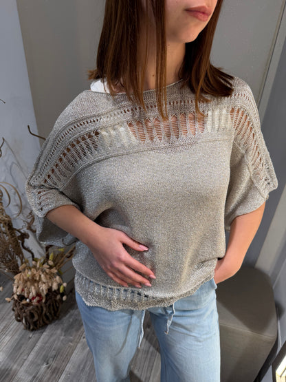 KIMONO TRAFORATO IN LUREX ARGENTO