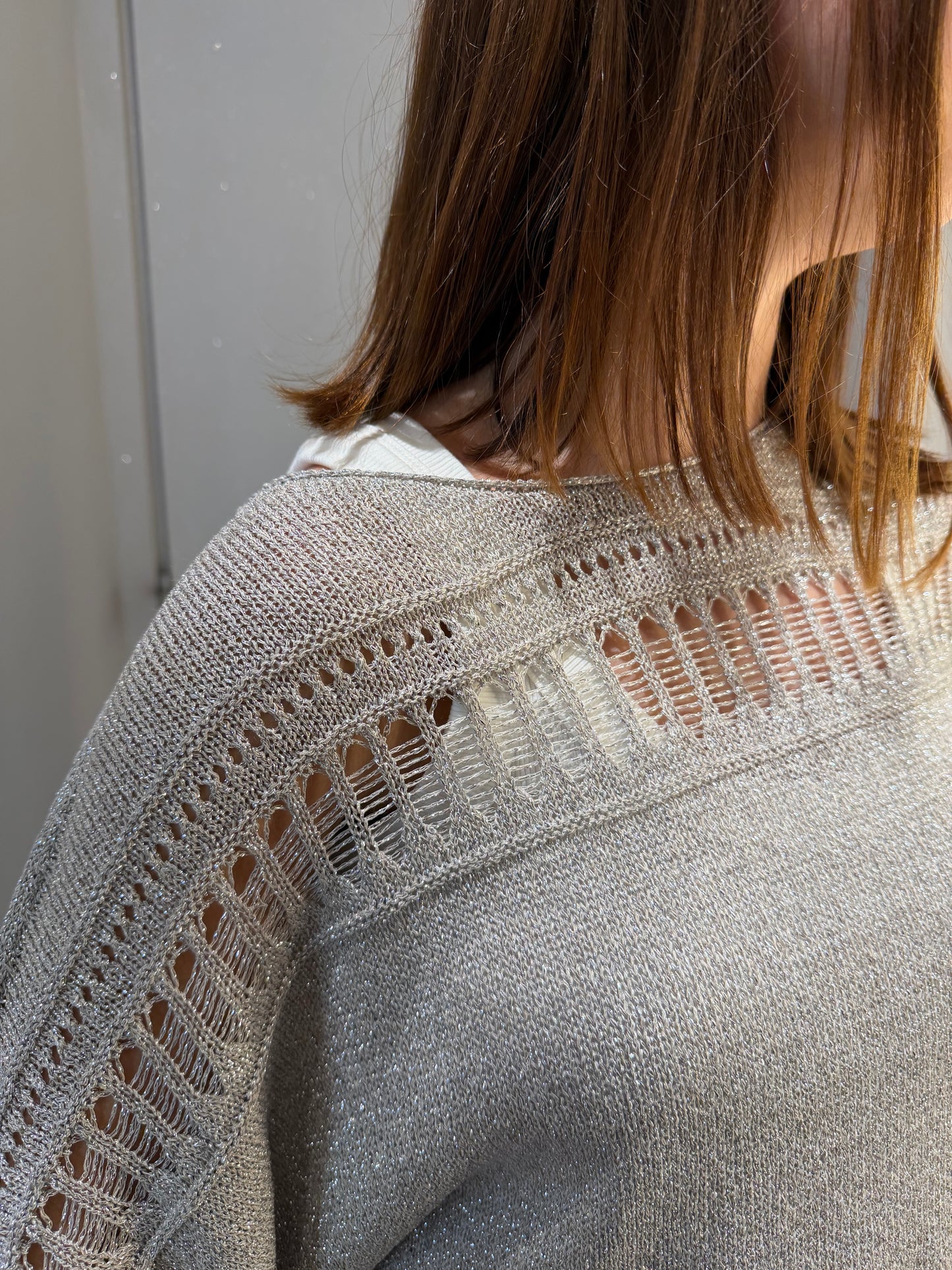 KIMONO TRAFORATO IN LUREX ARGENTO