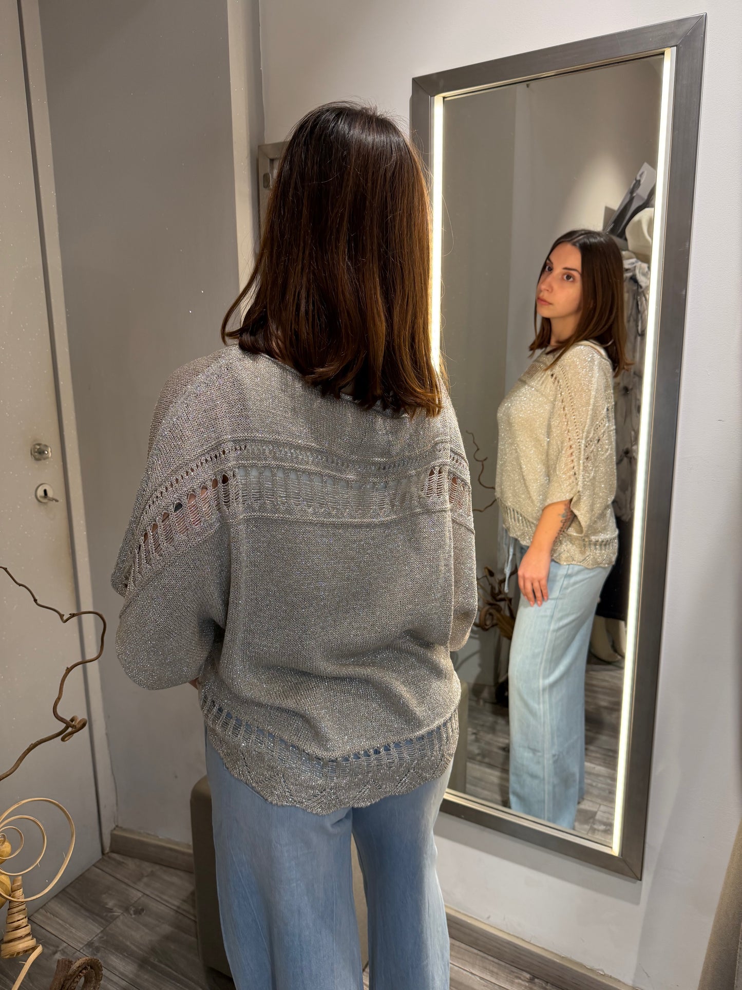 KIMONO TRAFORATO IN LUREX ARGENTO